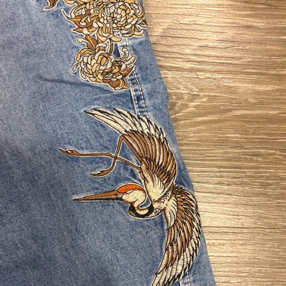 Zumiez Light Blue Straight Leg Jeans with Bird & Floral Embroidery - Picture 6 of 7